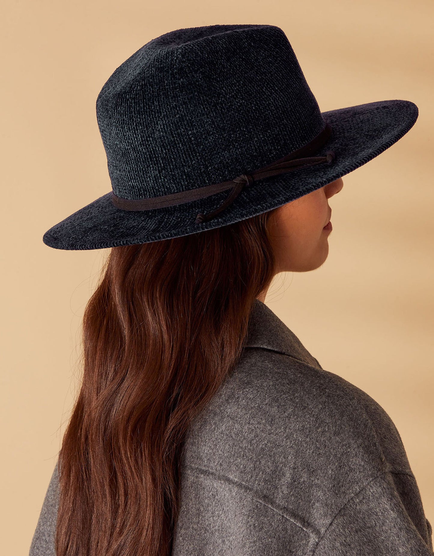 Chenille Packable Fedora Hat Blue